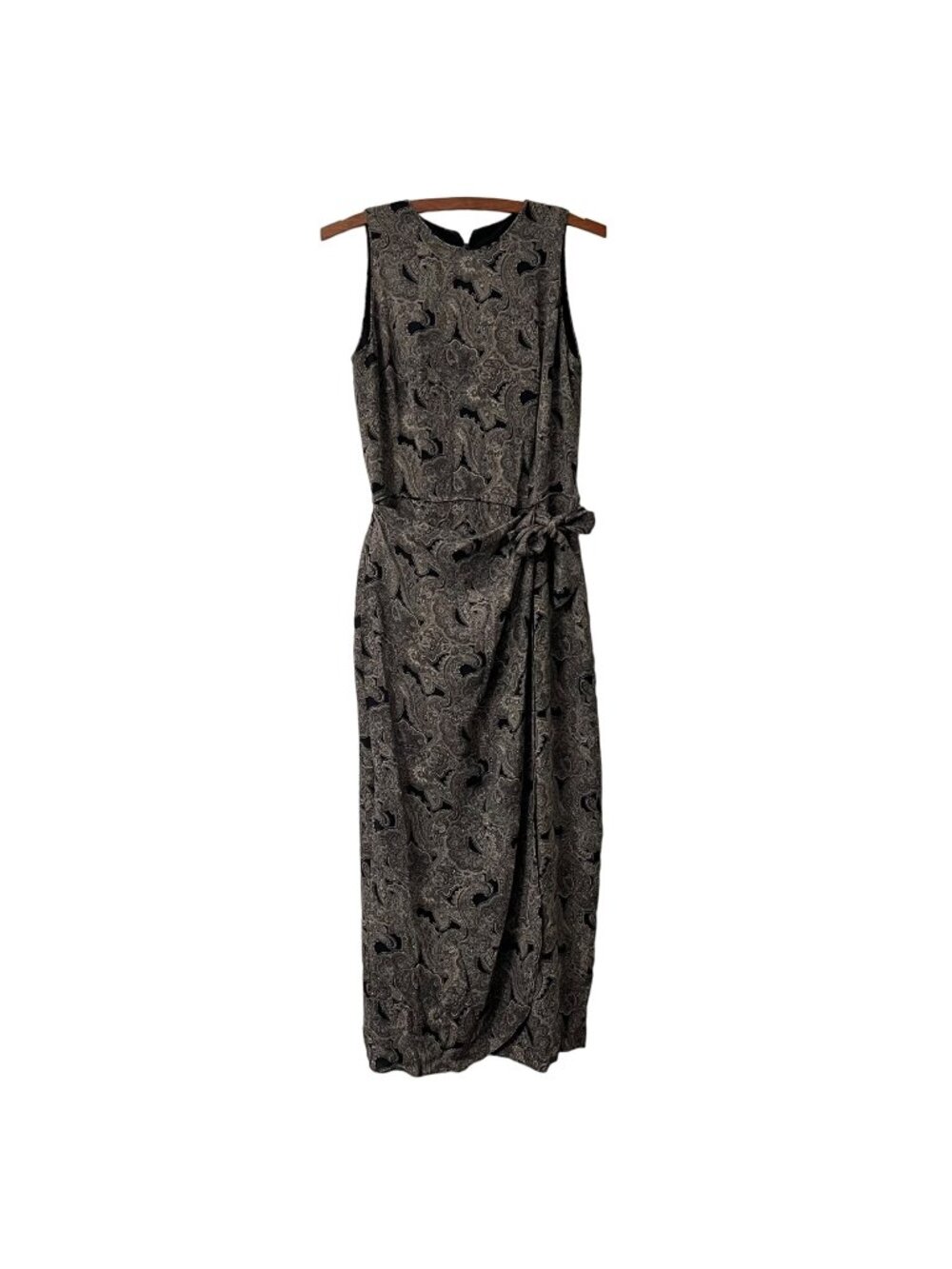 VTG Patrick Collection 90s Paisley Silk Black Faux Wrap Sleeveless Midi Dress 4